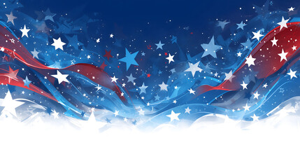 American flag themed background template with red white blue stars and stripes and empty copy space for text. Presidents Day, Memorial Day, Independence Day, Labor Day banner