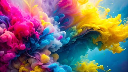 Fototapeta premium A vibrant and colorful abstract composition featuring pink, yellow, and blue hues dominating the left side of the image