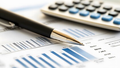 Fototapeta premium Closeup of a Pen on a Chart and Calculator