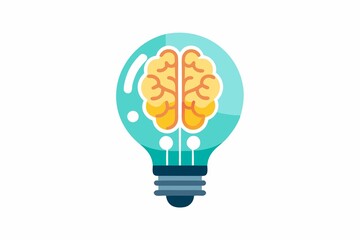 Light bulb with brain inside vector flat icon. Creative idea, innovation and creativity concept.