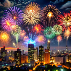 Fototapeta premium colorful fireworks over a night city