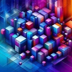Obraz premium A vibrant abstract background featuring colorful cubes and geometric patterns, with shades of blue and purple, creating a modern and artistic design 