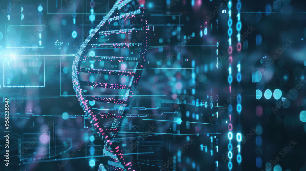 Aufkleber Digital DNA structure with data visualization, showcasing genetic information and technology.