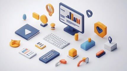 Minimalist 3D Line Icon Set for Presentations and Digital Designs