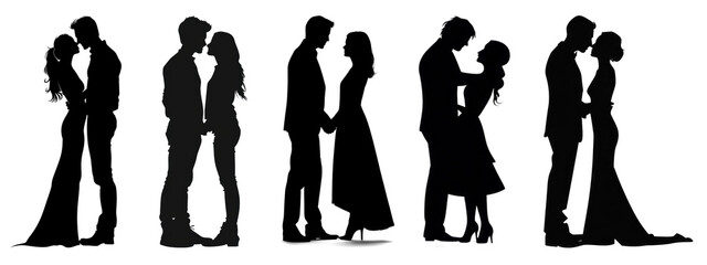 Silhouette couple full body png cut out element set