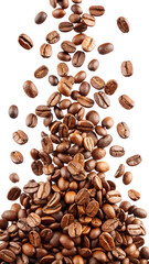 Obraz premium There are many coffee beans in the air, isolated on a transparent background