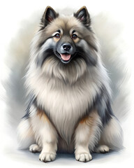 Illustration of Digital Painting of Keeshond sitting, full body