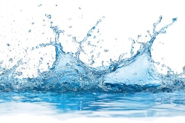 splashing blue water on white background - wide water splash , ai
