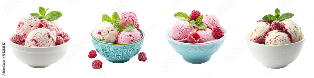 Poster a full-length side view of a bowl of ice cream against a transparent background