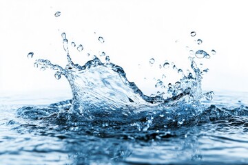 splashing blue water on white background - wide water splash , ai
