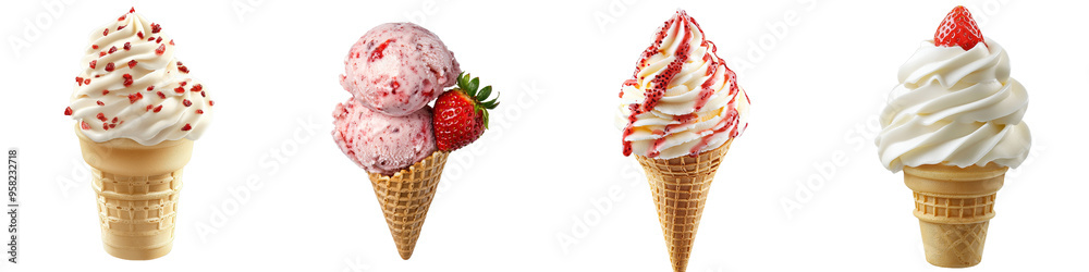 Aufkleber a full-length side view of strawberry ice cream on a transparent background