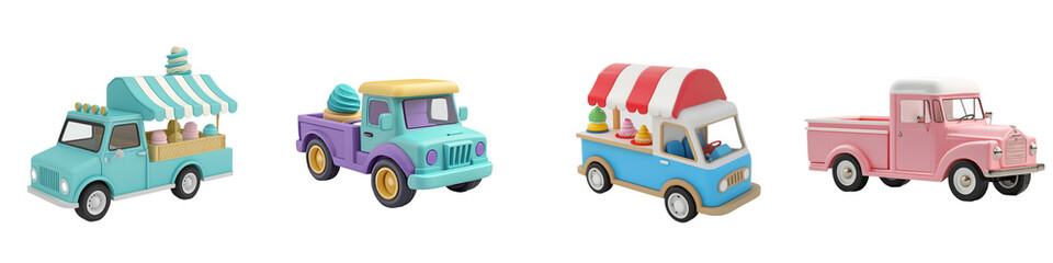 Fototapeta premium On a transparency background, an ice cream truck side view is shown in full length