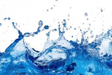 splashing blue water on white background - wide water splash , ai