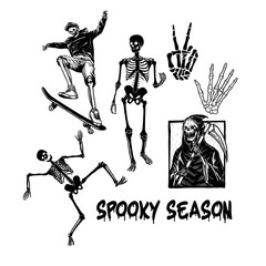 Skull_Skeletons_ Spooky Seson_Happy Halloween set icon vector