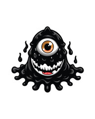 A cartoon cyclops monster dripping with black goo, one giant eye.