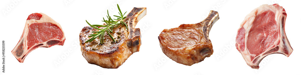 Poster on a transparent background, a view of the front of the pork chop in full length
