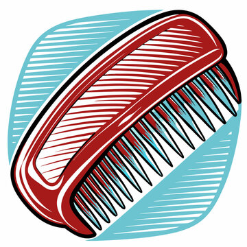 Colorful hair comb in retro style with detailed illustration on bright background