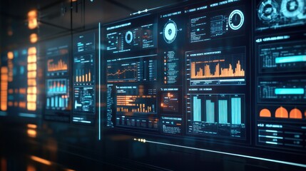 Naklejka premium A digital dashboard displaying real-time data for electrical system protection, warning alerts highlighted,