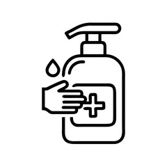 Obraz premium Hand using a pump dispenser bottle, minimalist design, black and white, hygiene and health concept