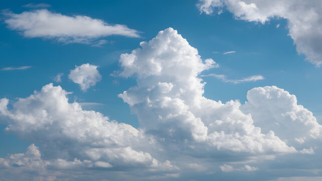 An Image of White Clouds Rolling Across a Bright Blue Sky, Creating a Dynamic Background (White Texture).