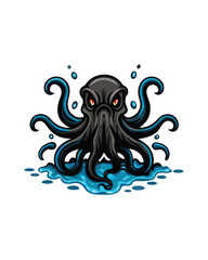 A giant, menacing sea creature with tentacles rises from a pool of water.