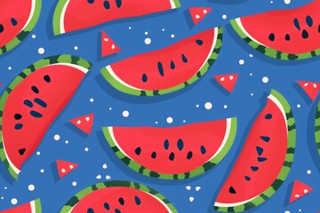 Colorful Watermelon Slices on Blue Background Illustrate Summertime Refreshment