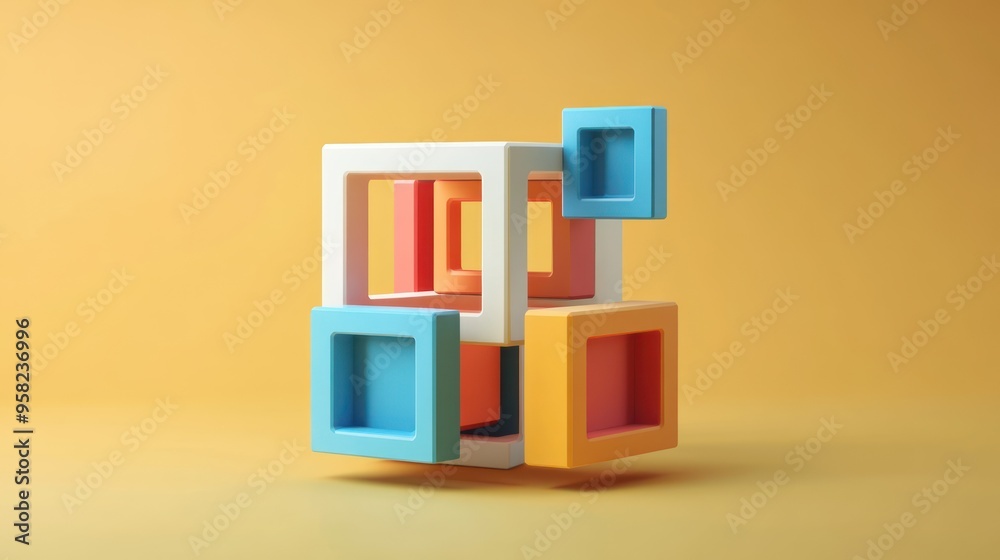 Aufkleber Abstract Composition of Interlocking Colorful Frames