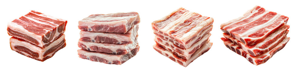 Fototapeta premium Top view of raw pork belly on transparency