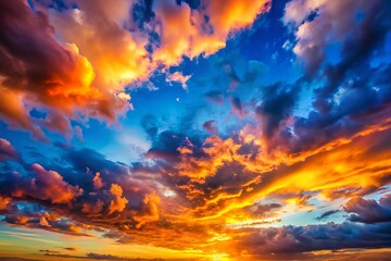 Fototapeta premium Photo image of vibrant blue clouds drifting lazily across a warm sunset sky with hues of orange and pink.