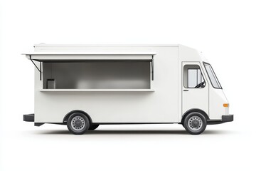 A blank food truck with an open serving window, ready for food service.