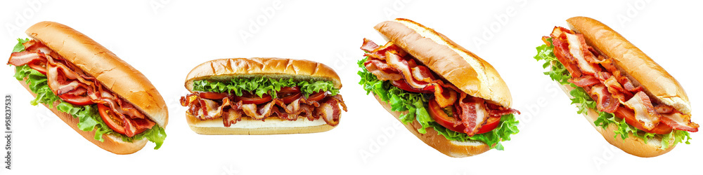 Poster An enlarged view of a pork sandwich taken from the front on a transparency background