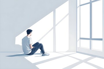 Fototapeta premium A man sits in a room with a window