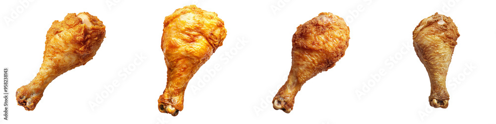 Poster on a transparency background, fried chicken top view is shown in full length