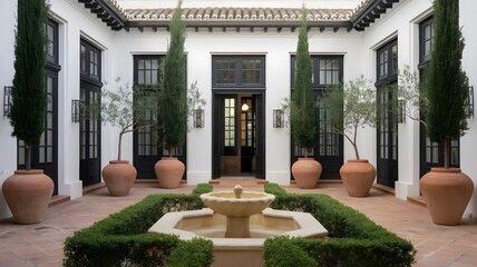  Spanish Heritage Courtyard: Sunlit Modern Minimalist Elegance with Traditional Arches for Cultural Month Festivity