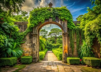 serene peaceful greenery surrounded ancient gate historic landmark