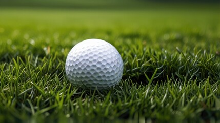 A golf ball is sitting on a green grass field