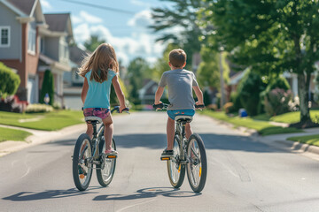 Fototapeta premium children on bicycles ride on asphalt