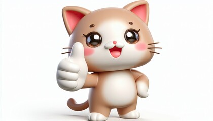 Naklejka premium 3D Render of a Cute Cartoon Cat Giving Thumbs Up