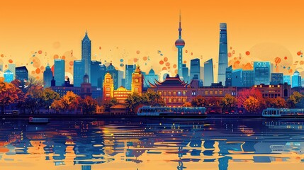 Obraz premium Illustration Of China Landmarks, Generative AI