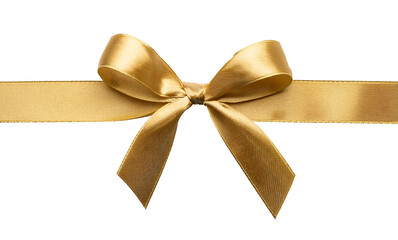 gold satin bow isolated on transparent background, png golden satin bow cutout