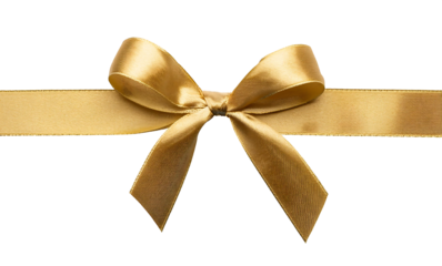 gold satin bow isolated on transparent background, png golden satin bow cutout