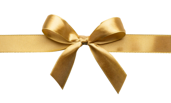 gold satin bow isolated on transparent background, png golden satin bow cutout
