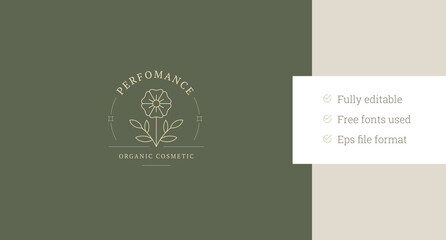 Beautiful wildflower blossom plant minimalist line art logo design template vector illustration. Elegant flower natural eco botanical herb logotype for beauty salon wellness spa cosmetology brand