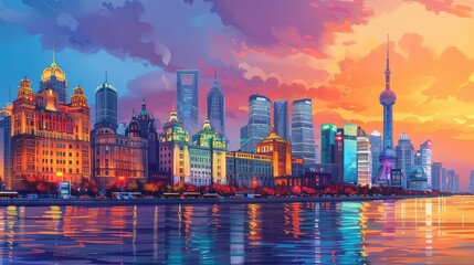 Obraz premium Illustration Of China Landmarks, Generative AI