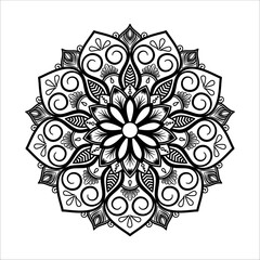 Black circle mandala,abstract floral ornament.