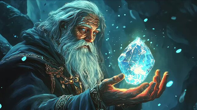 Enraged Sorcerer Holding Glowing Magic Gem Casting Spell 