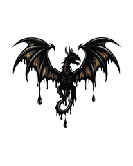 A monstrous black dragon with wings covered in thick oil, dripping with black substance.