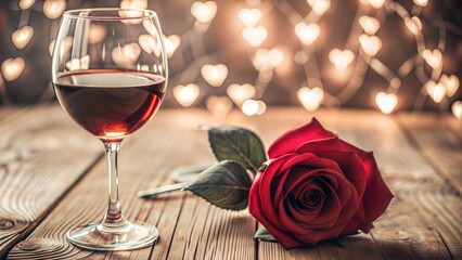 valentines wine and rose heart background