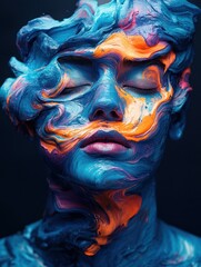 Digital artwork with swirling paint on mannequin head