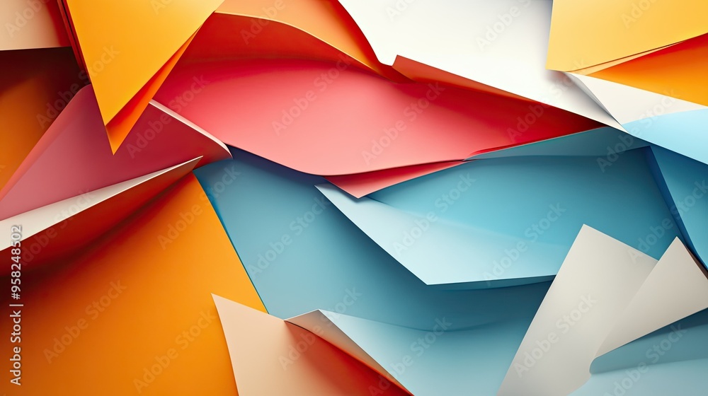 Fototapete abstract 3d digital background with layered geometric shapes. space for text or branding on the side